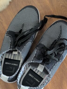 Ben Sherman Black & White Knit Lace-Up Sneakers